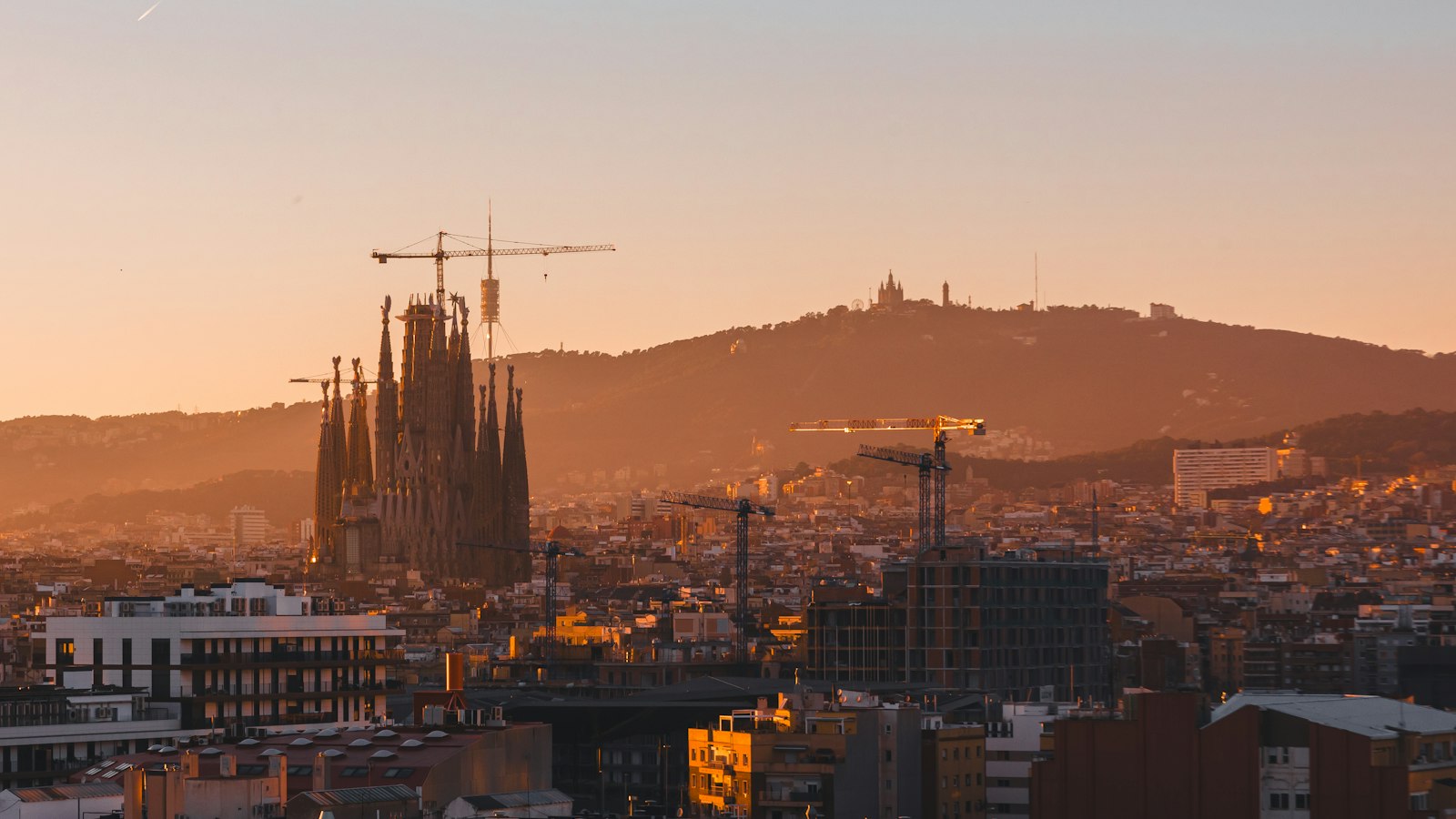 Barcelona and the Sagrada Família at sunset, Spain