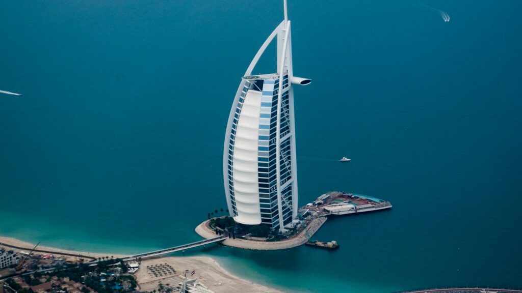 The Burj Al Arab on the coast of Dubai